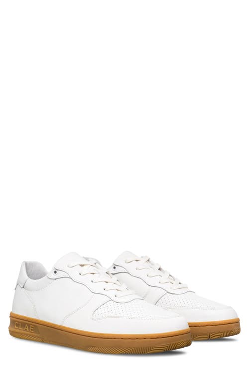 Clae Malone Leather Sneaker In White Leather Light Gum