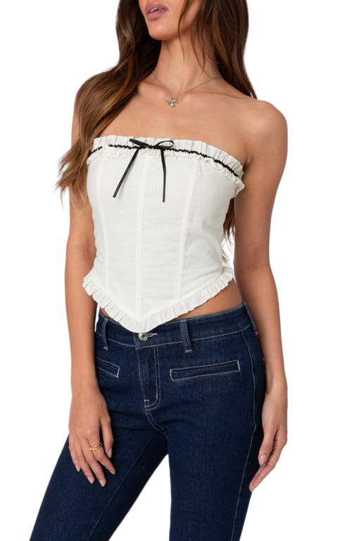 EDIKTED Coralie Ruffle Trim Strapless Corset Top Cream at Nordstrom,