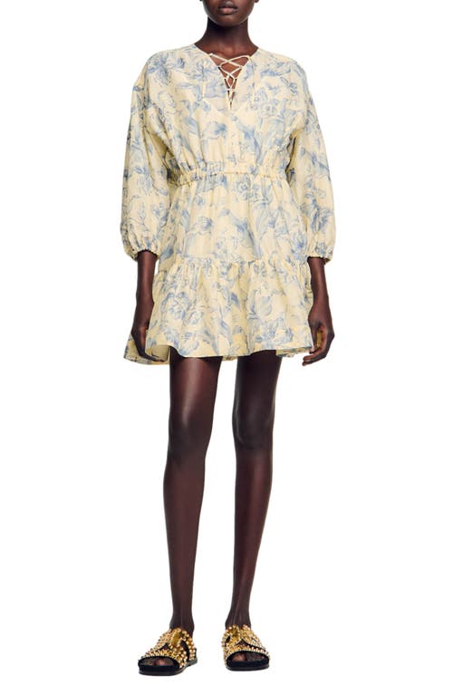 Sandro Josella Floral Lace-up Dress In Neutral