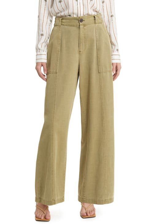 YHTWIN Pants, Women's wide leg trousers Spring and summer office clothes  Green straight trousers Women's retro high waist women's trousers Women  (Color : Khaki, Size : 34(6XL)) : Buy Online at Best