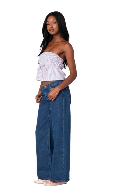 EDIKTED EDIKTED AUGUSTA PINSTRIPE STRAPLESS PEPLUM CROP TOP