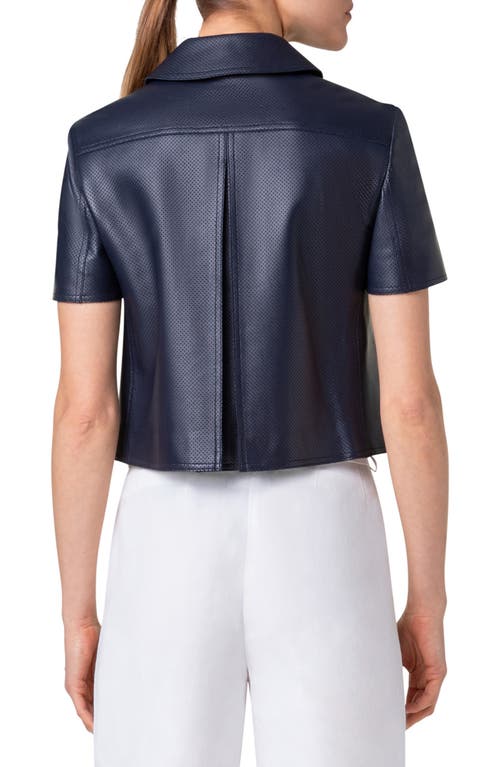 Shop Akris Punto Short Sleeve Perforated Lambskin Leather Crop Jacket In Ink