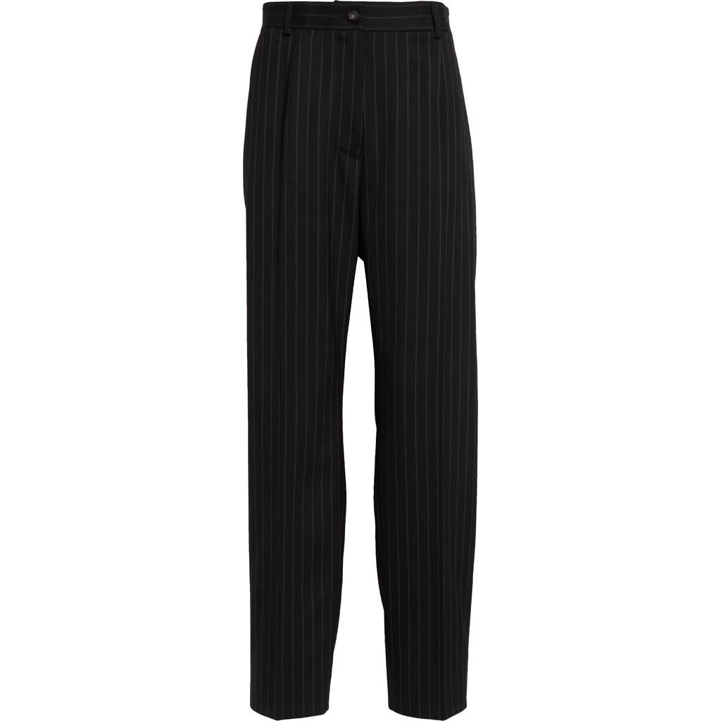 Dolce & Gabbana Pinstripe Virgin Wool Straight Pants In N0000 Nero
