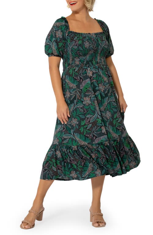 Leota Kelly Ruffle Hem Dress in Tropic Island Green