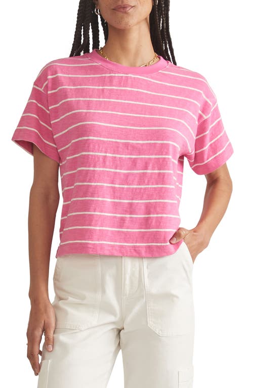 Marine Layer Sadie Stripe Boxy Crop Slub T-shirt In Pink/skipper Stripe