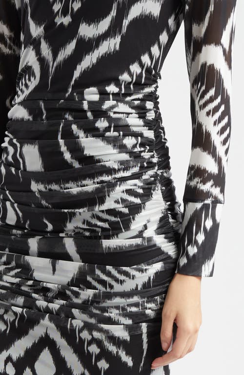 FARM RIO FARM RIO IKAT PRINT LONG SLEEVE MIDI DRESS 