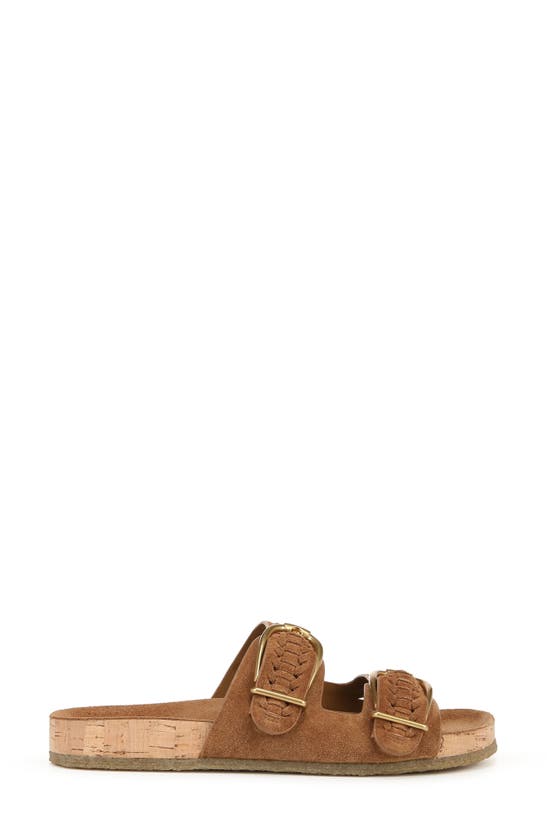 Veronica Beard Paige Woven Suede Dual-buckle Slide Sandals In Hazelwood