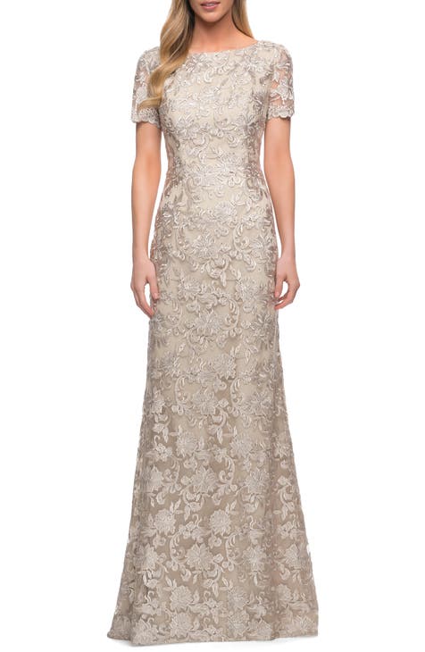 Lace Short Sleeve Sheath Gown
