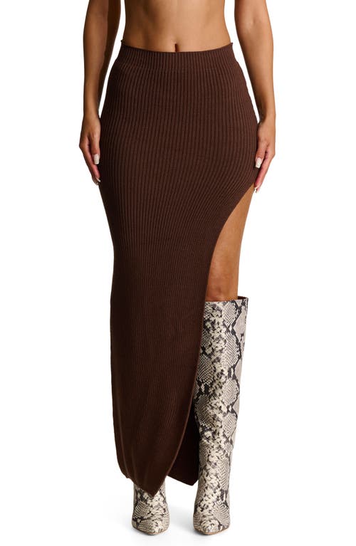 Shop Naked Wardrobe Rib Sweater Knit Skirt In Dark Chocolate