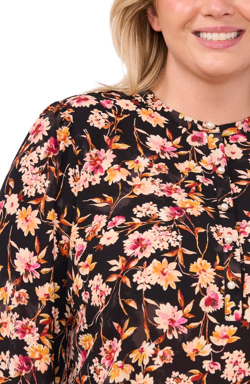 Shop Cece Floral Georgette Pullover Top In Rich Black