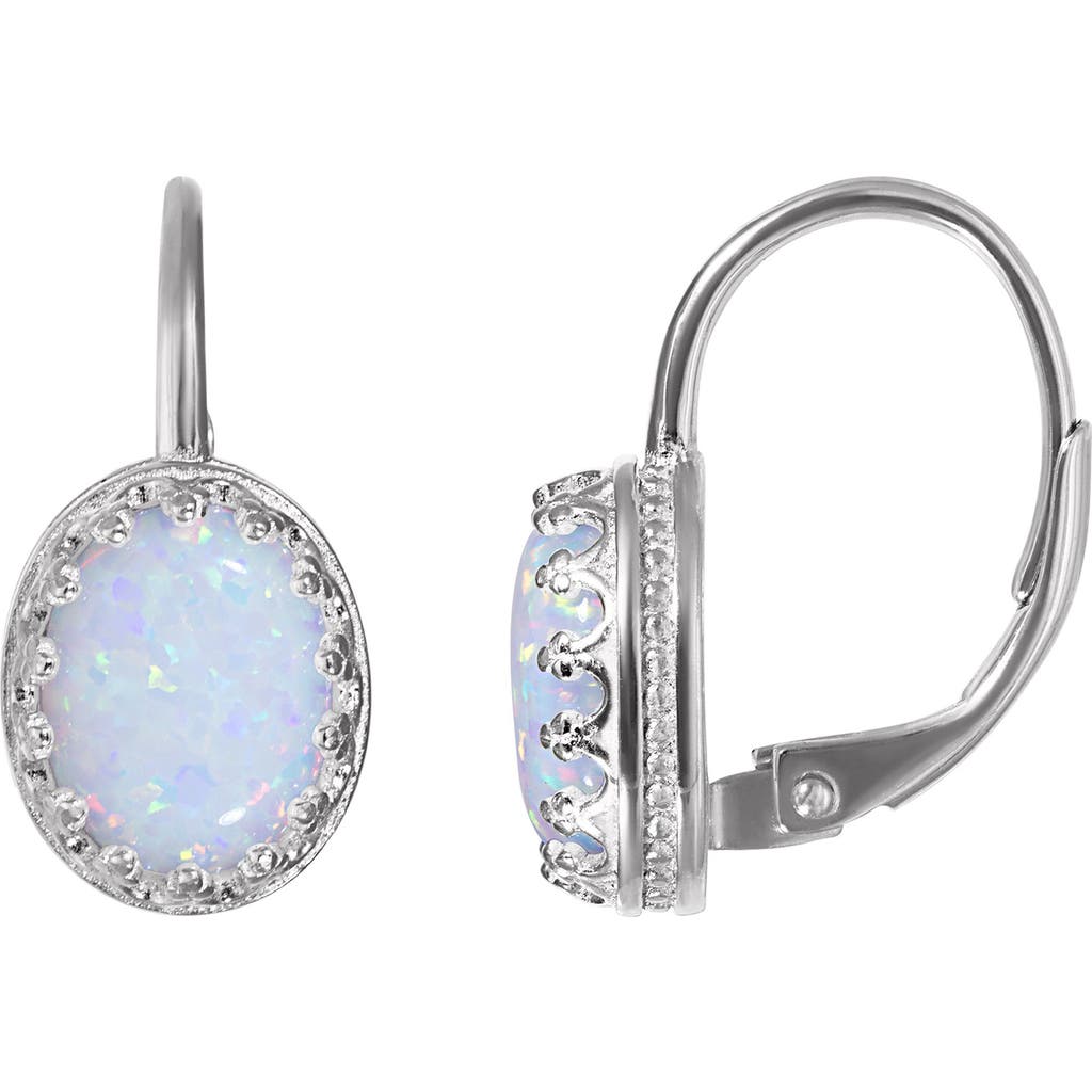 Fzn Sterling Silver Oval Stone Drop Earrings In Opal