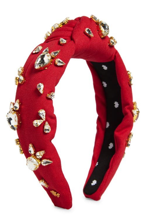 Lele Sadoughi Crystal Detail Knotted Cotton Headband in Radish Red at Nordstrom