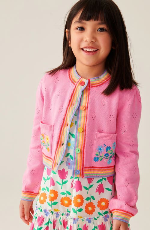 Shop Little Bird Kids' Floral Embroidered Cotton Pointelle Cardigan In Pink