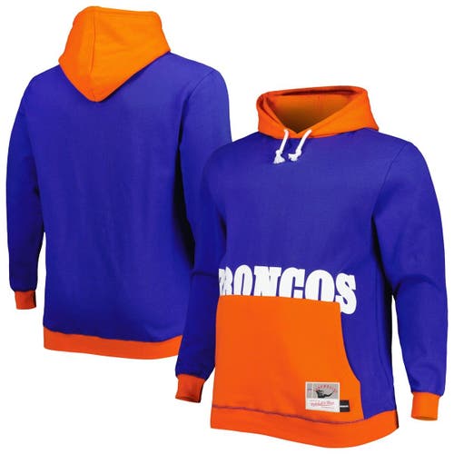 Men's Mitchell & Ness Navy/Orange Denver Broncos Big & Tall Big Face Pullover Hoodie