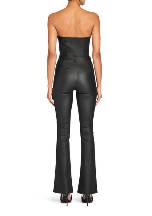 Shop Ser.o.ya Vice Coated Denim Slim Flare Jumpsuit In Coated Black