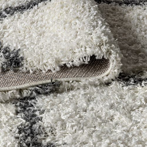 Jonathan Y Mercer Shag Plush Tassel Moroccan Geometric Trellis Denim Area Rug In Cream/gray