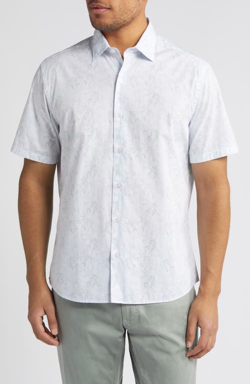 Robert Barakett Leaf Print Short Sleeve Cotton Button-Up Shirt Green at Nordstrom,