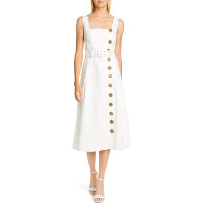 Nicholas Button Front Linen Pinafore Dress, Ivory