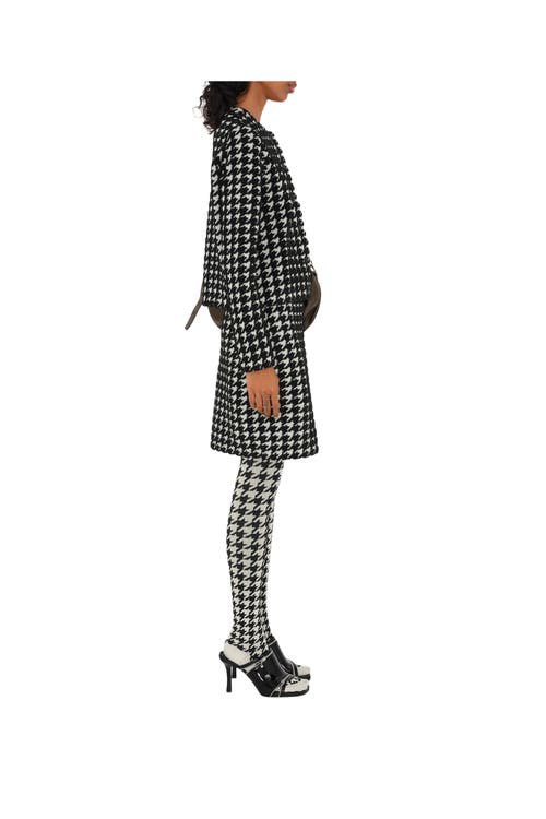 Shop Burberry Houndstooth Nylon Blend Mini Skirt In Black