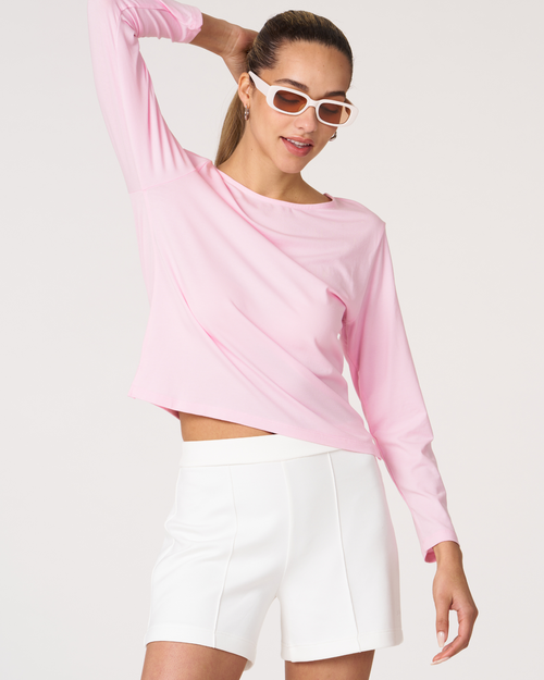 Shop Rebody Active Rebody Essentials Mid Length Long Sleeve Top In Pink