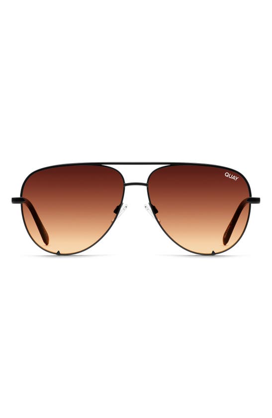 Quay High Key Mini 51mm Aviator Sunglasses In Matte Black/ Brown Orange