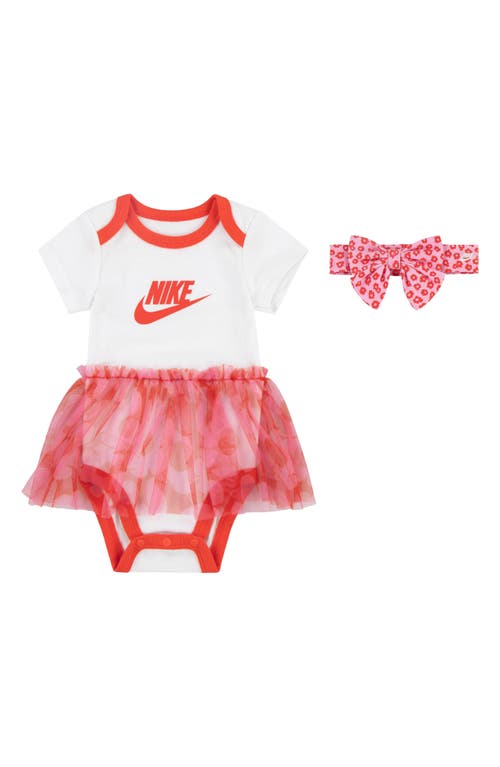 Nike Tulle Skirted Graphic Bodysuit & Headband Set in White at Nordstrom, Size 0-6M