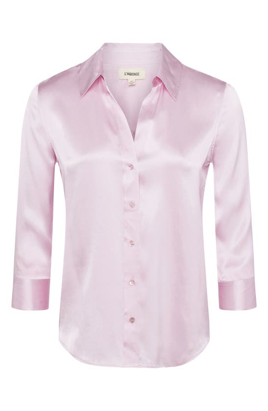 Shop L Agence Dani Silk Charmeuse Blouse In Lilac Snow