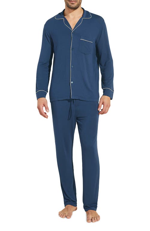 William Jersey Knit Pajamas in Indigo Blue/Ivory