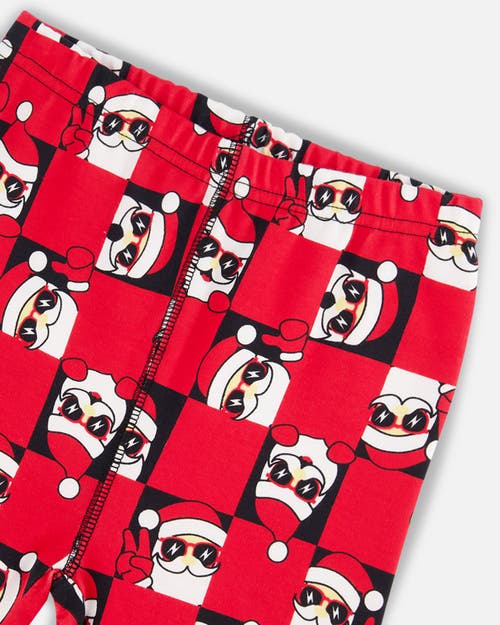 Deux Par Deux Little Boy's Organic Cotton Two Piece Pajama Set Red Printed Santa In Printed Santa Claus