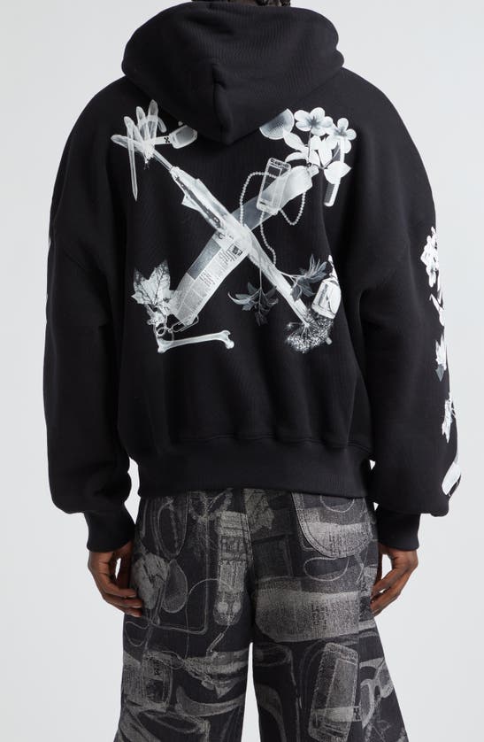Shop Off-white Scan Arrow Cotton Graphic Hoodie In Black Grey