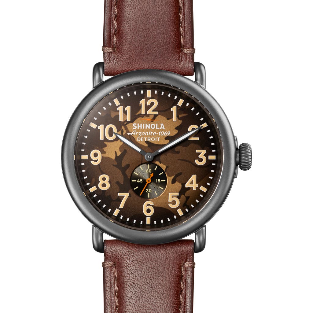 Shinola Runwell Leather Strap Watch, 47mm In Brown Oak Camo