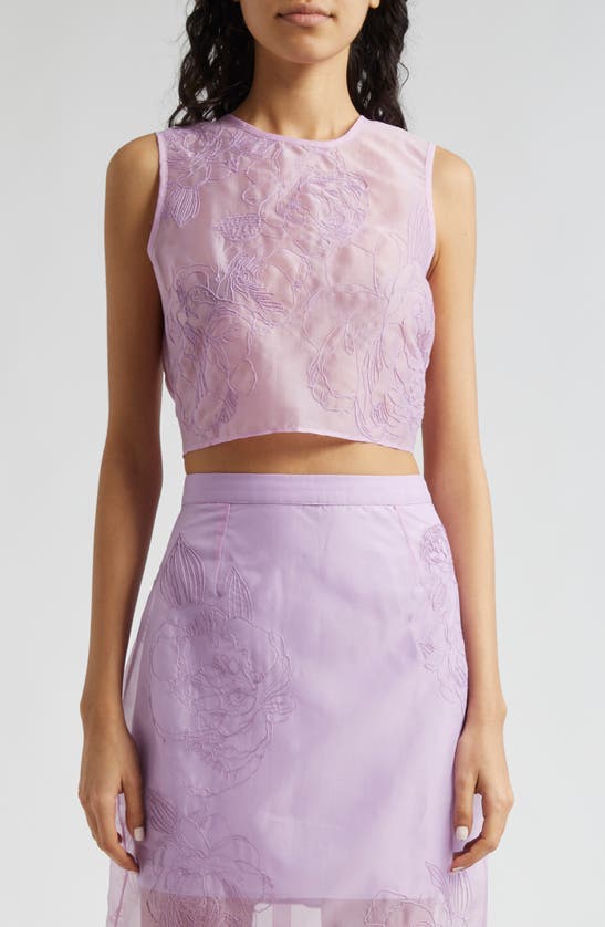 Cinq À Sept Etta Embroidered Sleeveless Crop Top In Lilac