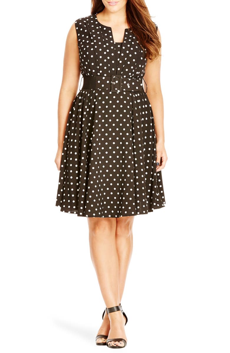 City Chic 'Vintage Veronica' Dot Print Belted Fit & Flare Dress (Plus ...