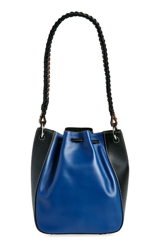 Shop Strathberry X Collagerie Bolo Colorblock Leather Bucket Bag In Black/ Chestnut/ Denim