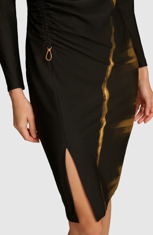 Shop Donna Karan New York Print Cowl Neck Long Sleeve Sheath Dress In Gold Multi