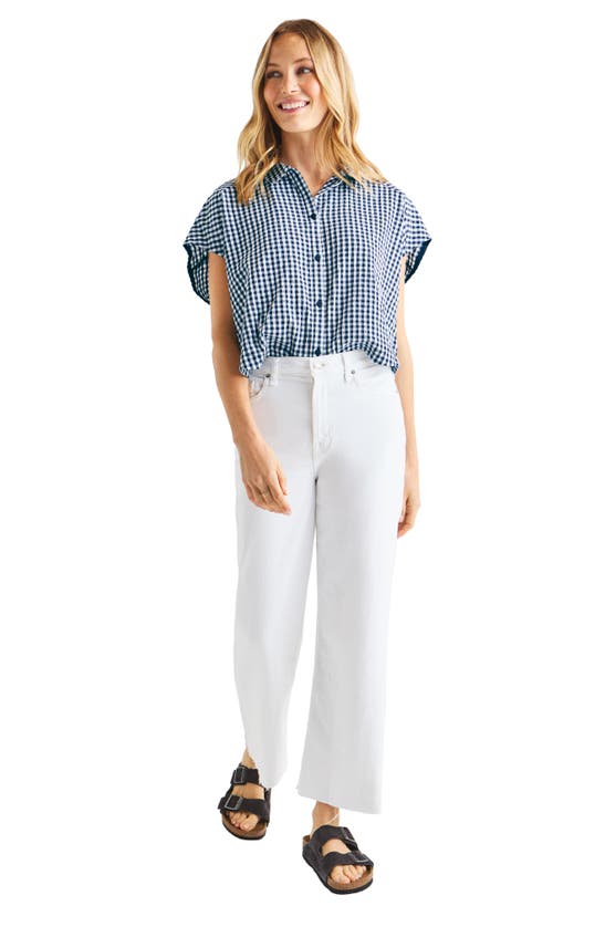 Shop Splendid Gabrielle Cotton Blend Gingham Button-up Shirt In Navy/ White