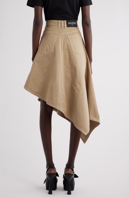 Shop Balmain Asymmetric Cotton Canvas Skirt In 0fk Beige