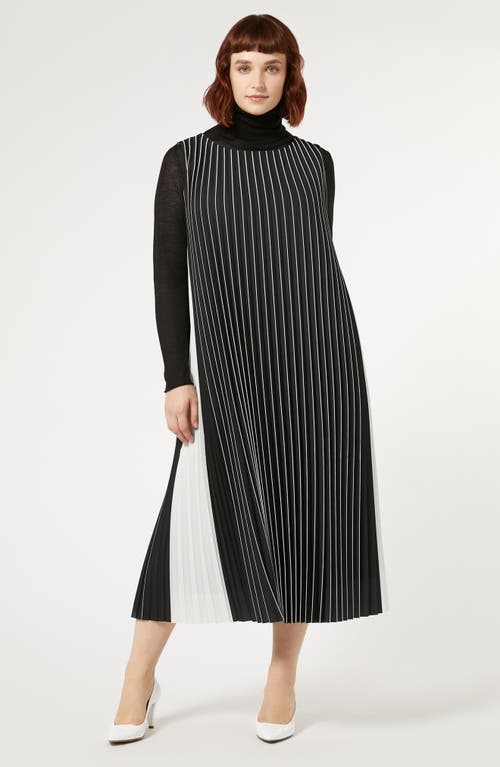 Shop Marina Rinaldi Zingaro Pleated Tie Belt Dress In Black White