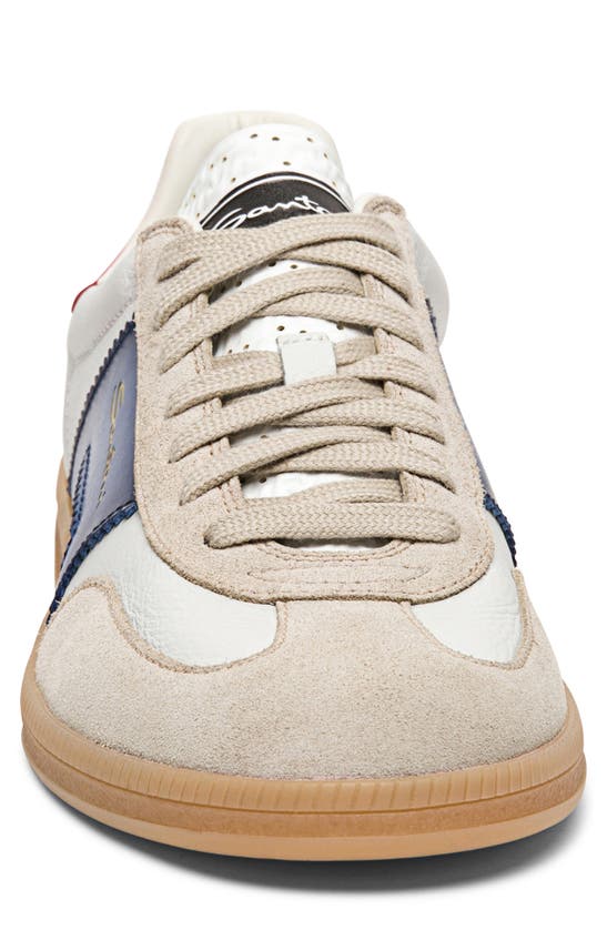 Santoni Low Top Leather Sneakers With Contrast Panel In White Blue Red
