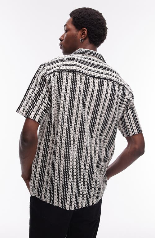 Shop Topman Relaxed Fit Crochet Stripe Camp Shirt In Black