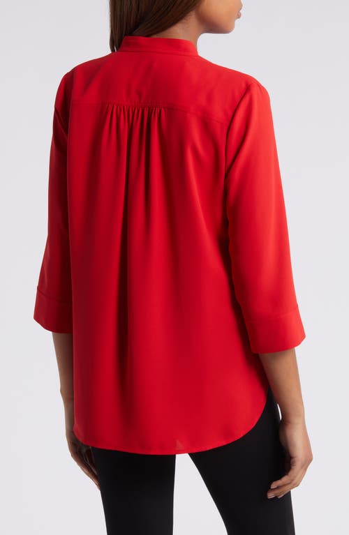 Shop Anne Klein Split Neck Woven Tunic In Bright Crimson