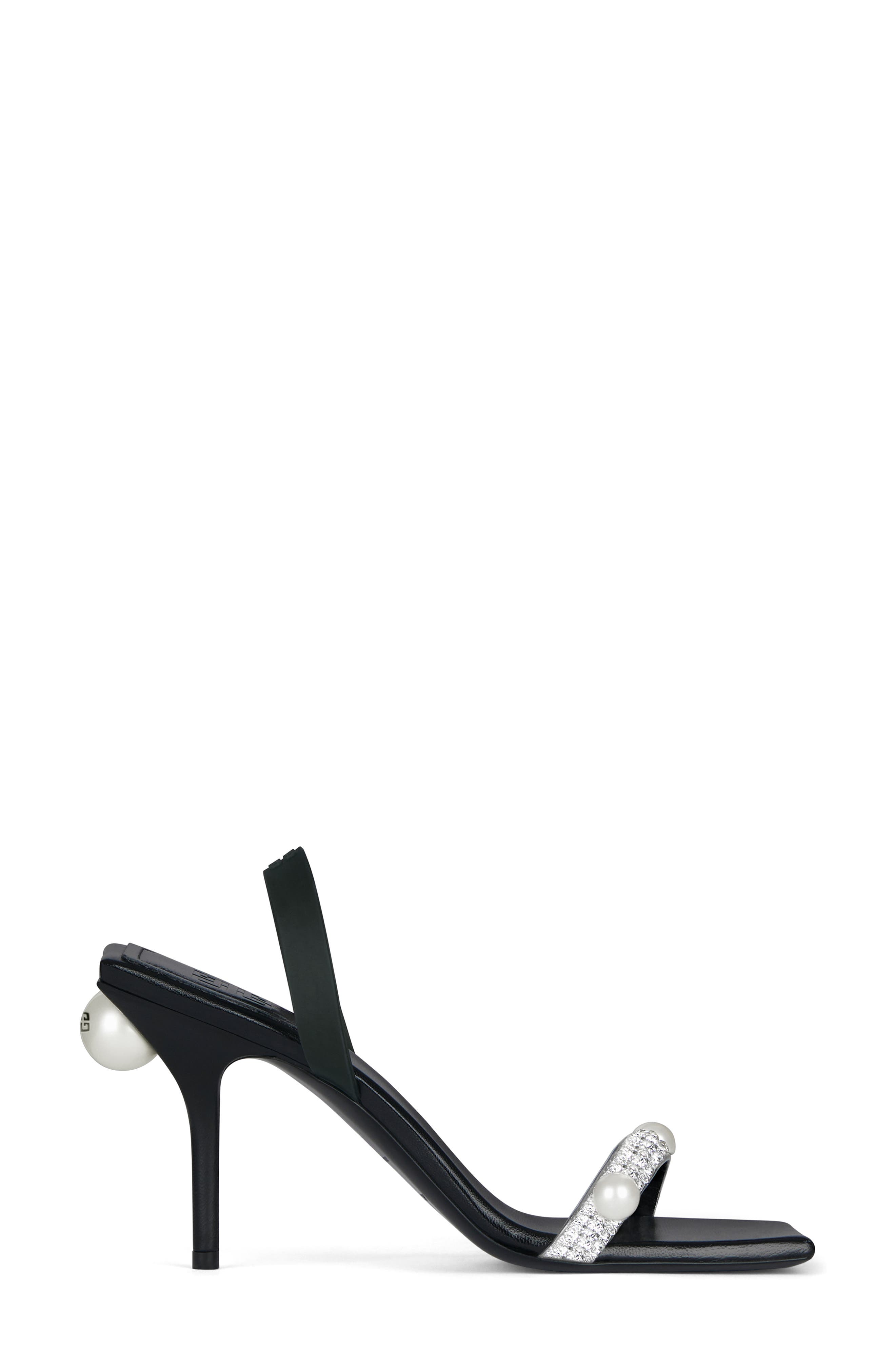 Black heeled sandals with pearls and crystals