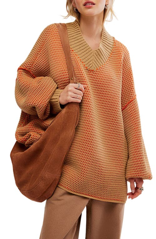 Shop Free People Maisie Oversize Sweater In Camel Tangerine Comb