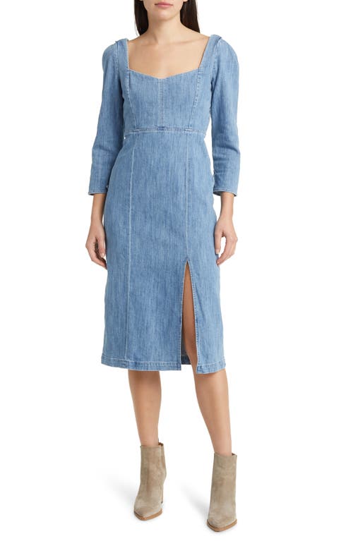 Tallulah Long Sleeve Denim Midi Dress in Dusty Blue
