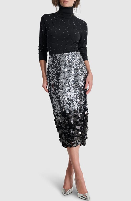 Shop Dkny Sequin Midi Pencil Skirt In Black/gunmetal