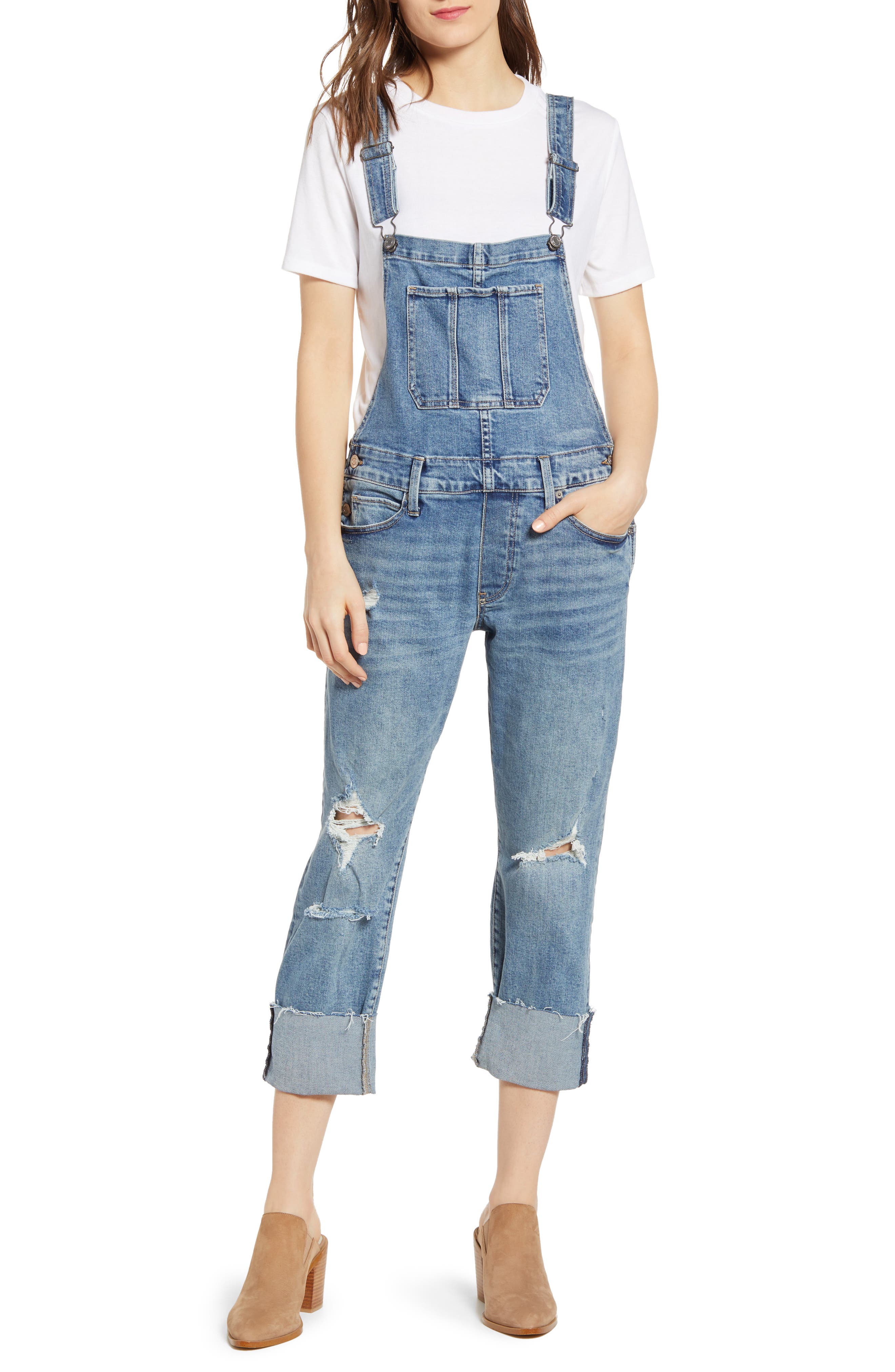 Lucky Brand Ripped Cuffed Denim Overalls Nordstrom