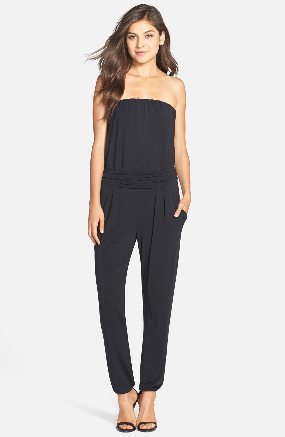 strapless jersey jumpsuit