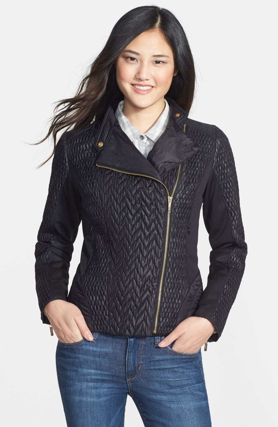 Laundry by Shelli Segal Mixed Quilt Detail Moto Jacket Nordstrom