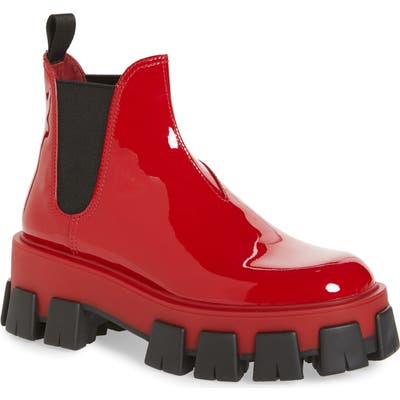 Prada Lug Chelsea Rain Boot - Red