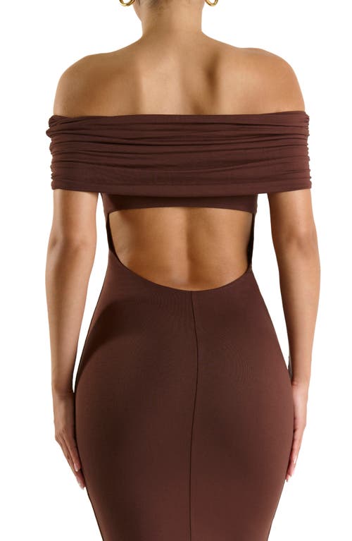 Shop Naked Wardrobe Smooth Off The Shoulder Dress In Chocolate